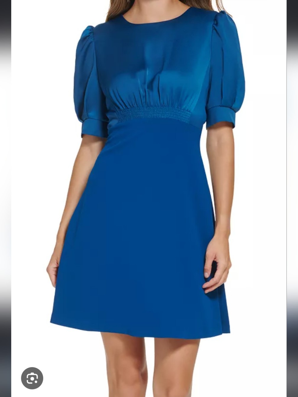 378-Dkny Navy Puff-Sleeve Mini Dress